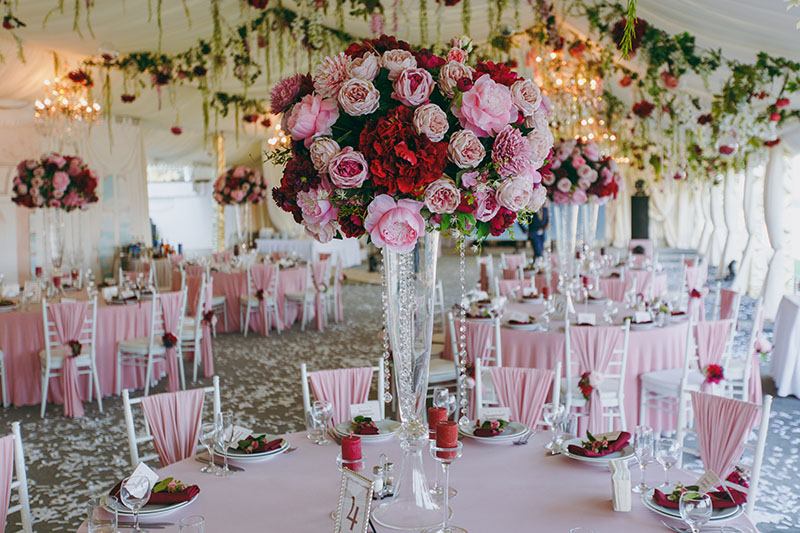 Bright Pink Floral Wedding Centrepiece