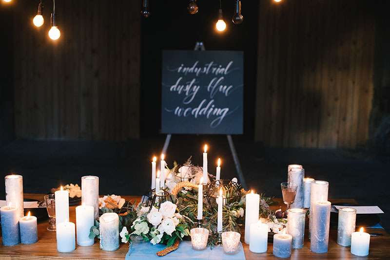 Selection of candles for wedding sign display