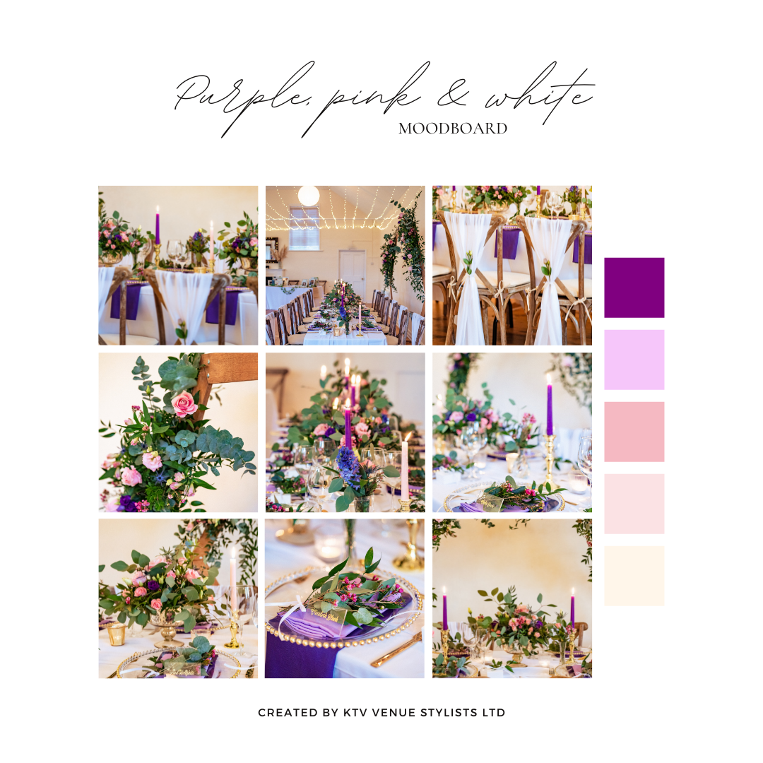 Purple, Pink and White Wedding Mood baord