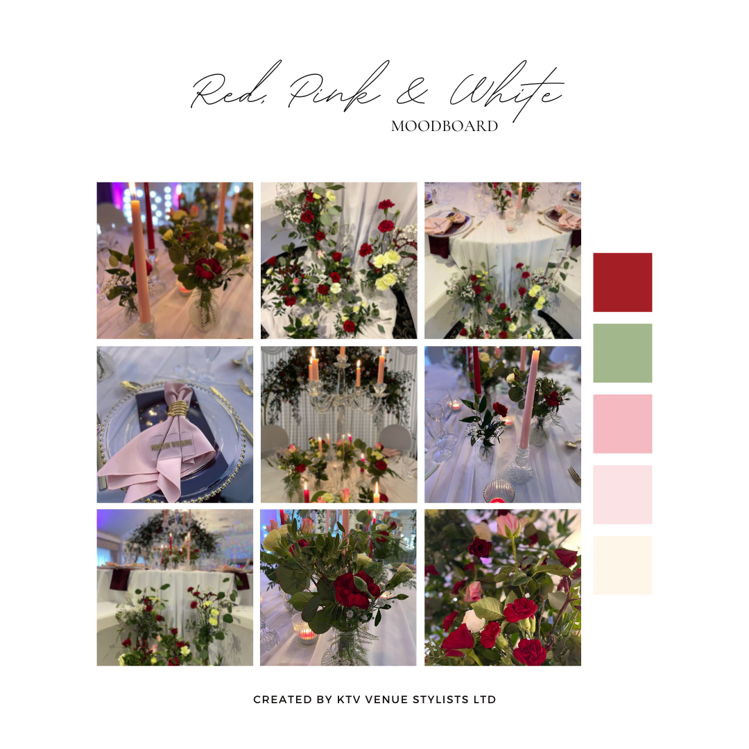 Red, Pink and White wedding Mood board