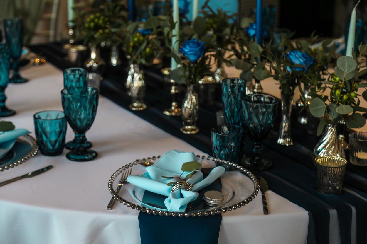 Silver and Blue Wedding Display